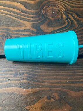 Aqua "VIBES" Embossed Tumbler Cup